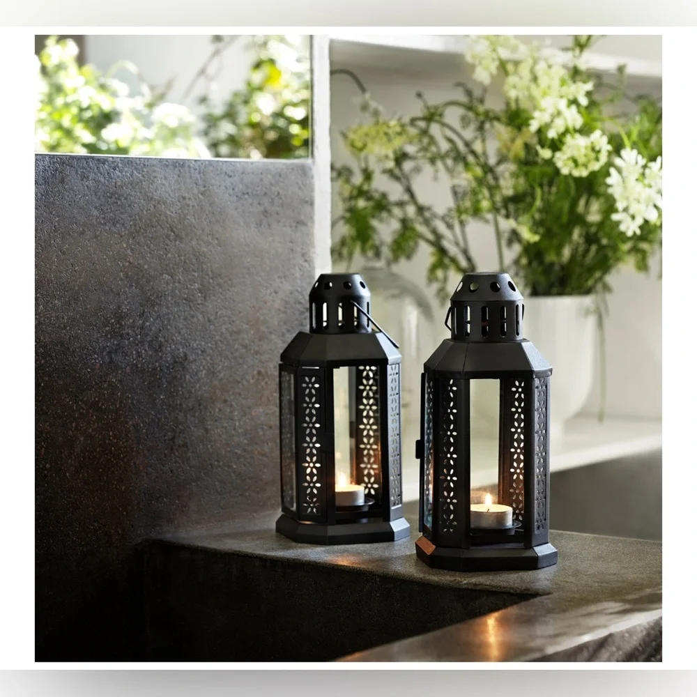 ENRUM Lantern for tealight, indoor/outdoor, black, 8 ¾